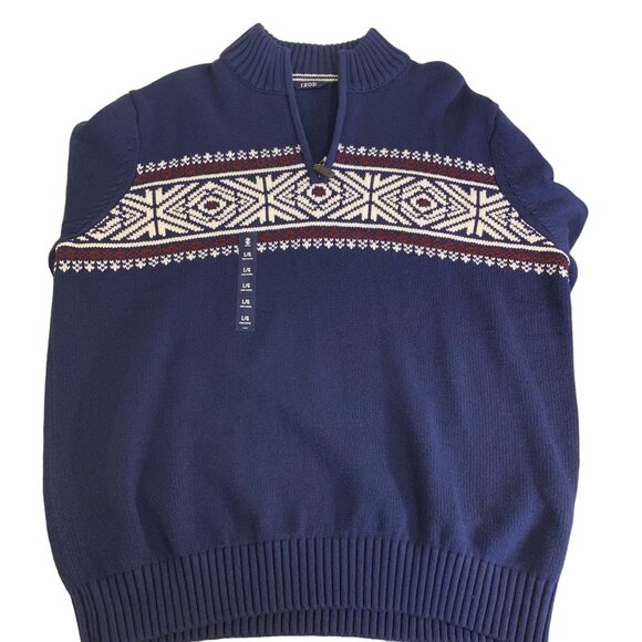 Izod Nordic Fair Isle Mens Half-Zip Sweater Large Blue & White - Picture 8 of 9